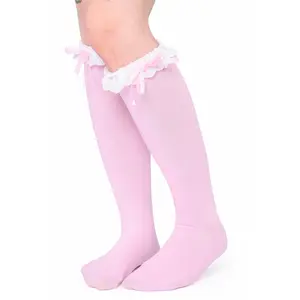 Marie Knee High Ruffle Socks -Pink