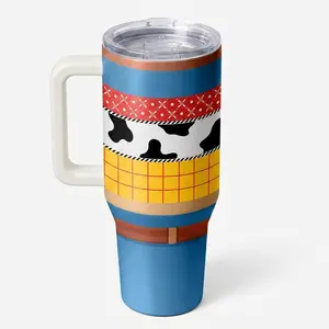 Western Cowboy 40oz Tumbler with Handle And Straw, Insulated Travel Mug, Rodeo Ranch Cup for Cowgirl & Cowboy Fans