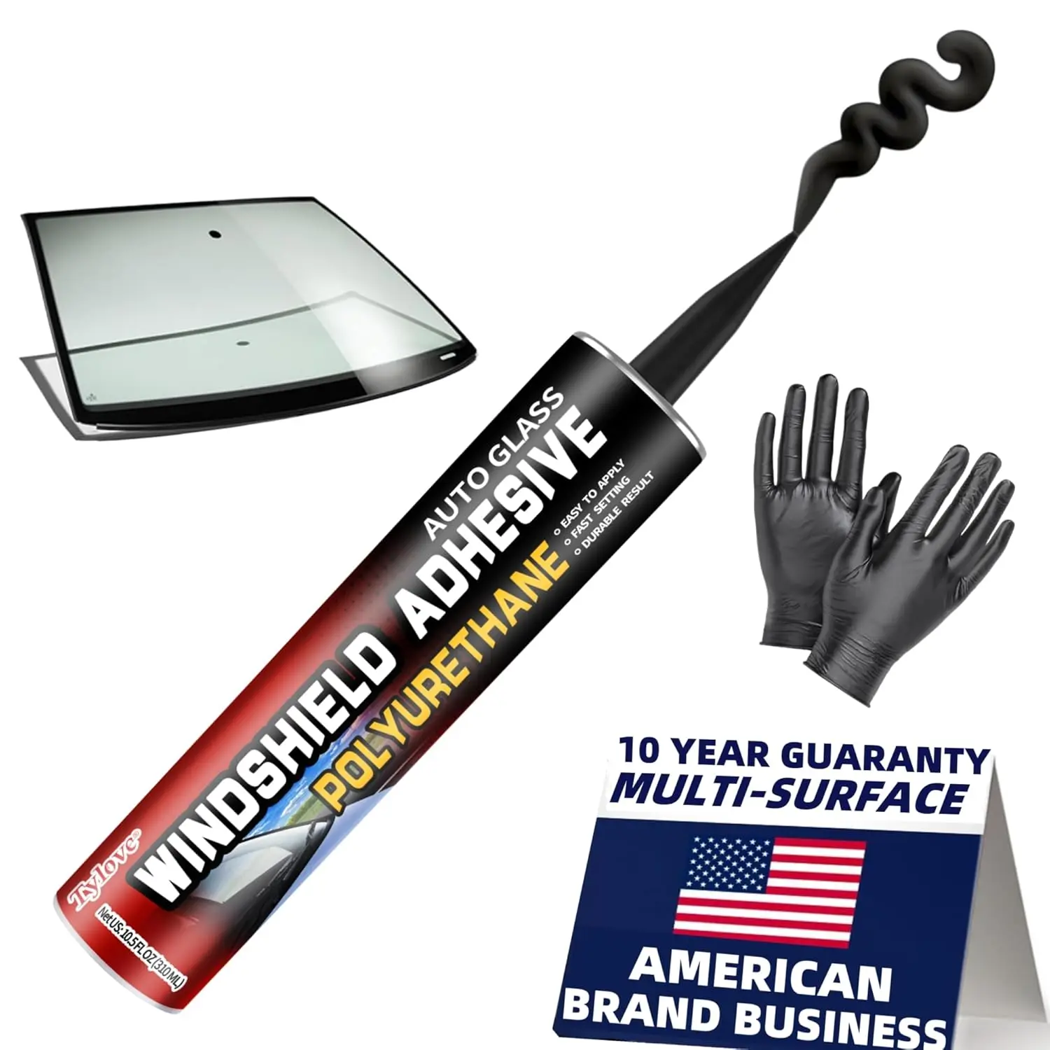 Windshield Urethane Adhesive - Quick Curing & Weather Resistant and Professional Strength Auto Glass Glue for Vertical & Overhead Application, Windshield Repair Kit with Gloves,10.5Oz Black (1-Pack) Clear Silicone Multi-Purpose Sealant