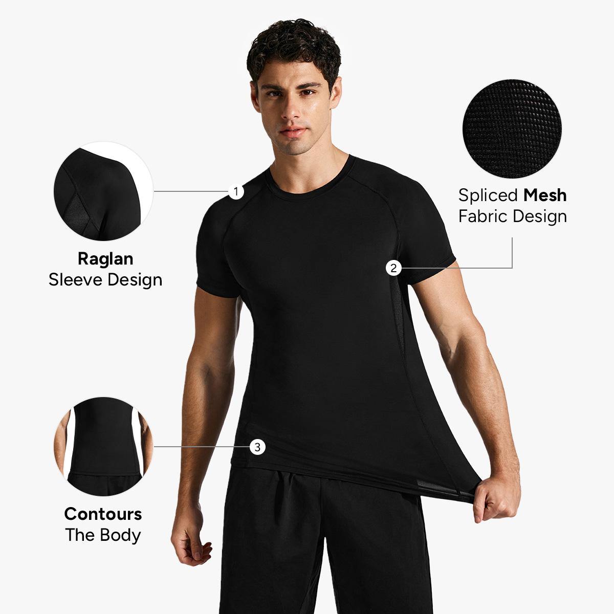 Men’s Short Sleeve Compression Shirt with Breathable Mesh Panels at Underarms and Back – Lightweight Stretch Athletic Performance T-Shirt for Gym, Training, Running and Daily Active Wear