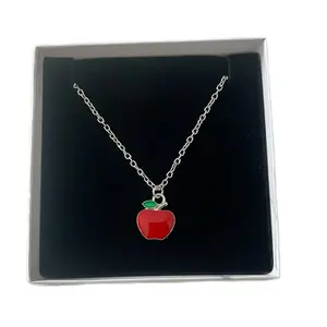 Red Apple Teacher Necklace - Simple Design with Red Apple Pendant and Silver Chain jewelry women wife girlfriend everyday