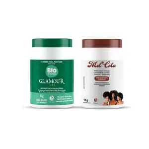 Trihair Kit Glamour UTI Biovegetais Combing Cream + Gel Mel Cola - 2x1000g(35.27oz) Vegan, Paraben-Free, Deep Hydration & Shine for Curly, Wavy, and Frizzy Hair, Ideal for Curly and Wavy Hair