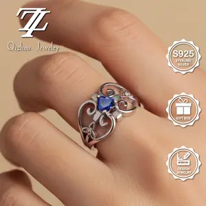 Celtic Cross Heart Ring – 925 Silver Blue Stone Love & Faith Jewelry with Gift Box