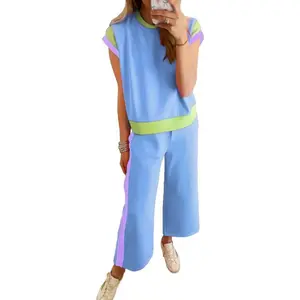 Comfy Casual Two-Piece Set.Women's 2 Piece Lounge Sets Casual Short Sleeve Pullover Tops Matching Wide Leg Pants Tracksuit Set 2025.