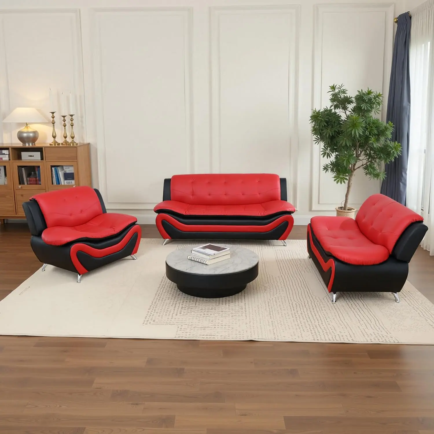 Black & Red Faux Leather Loveseat Living Room Sofa4503-L Modern Design Comfortable Seating for Contemporary Homes