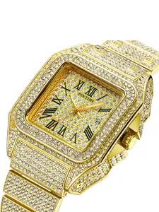 Men's watch European and American hip hop full diamond watch men's quartz watches calendar men's watch waterproof and non-fading watch Fashionable Stylish Watch Diamond Wrist Watch