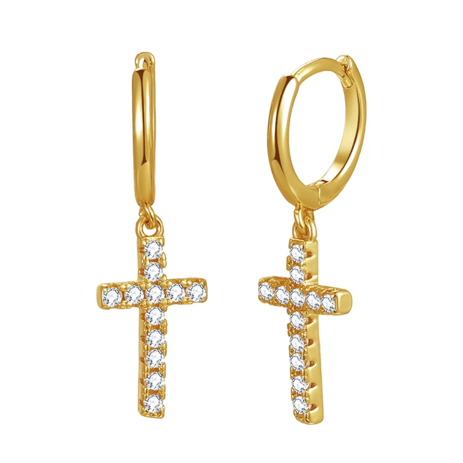 OIDEA Women's 925 Sterling Silver Tone Cross Hoop Earrings, CZ Gemstone Religious Dangle Huggie Earrings, 1 Size Gift for Women, One Size