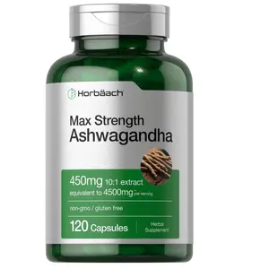 Horbäach Ashwagandha Supplement | Max Strength | 120 Capsules | Non-GMO, Gluten Free