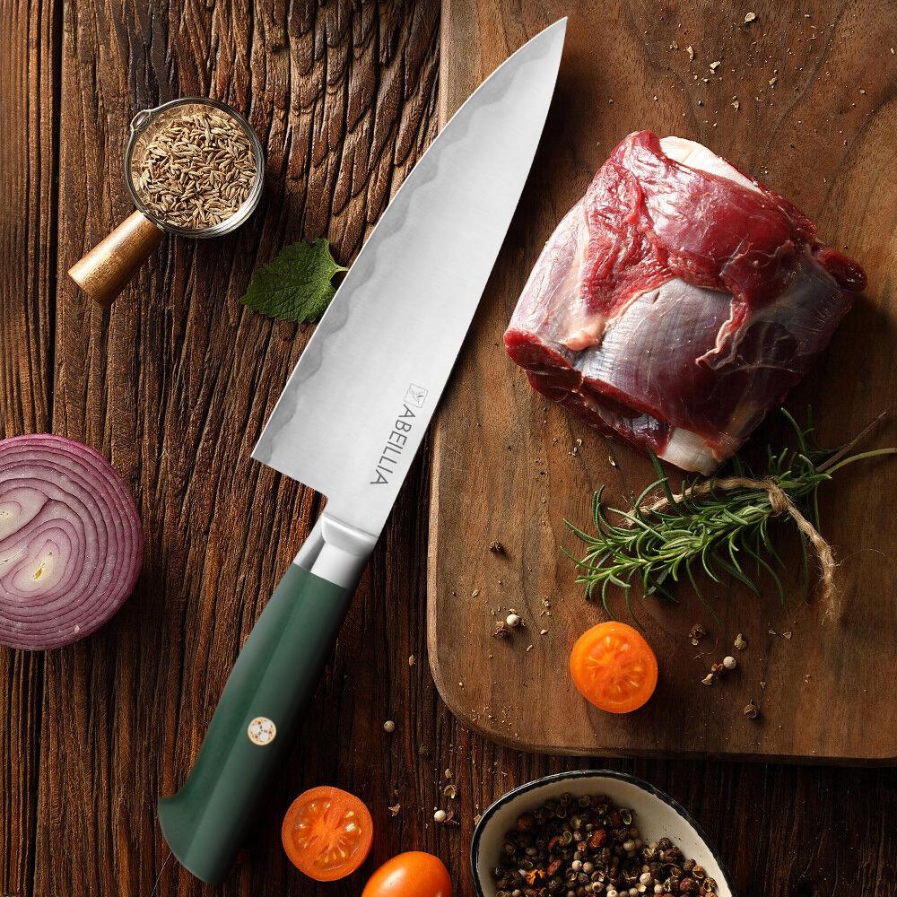 Chef Kitchen Knife, For Daily Home Cooking & Pro Kitchens, AUS-10 Edge with 2Cr13 Back Steel, Precision Flat Grind Performance, Japanese Artisan Craft & G10 Non-Slip Grip – Home Chef & Collector Gift for Cooking Enthusiasts | Abeillia Saturn 8 Inch