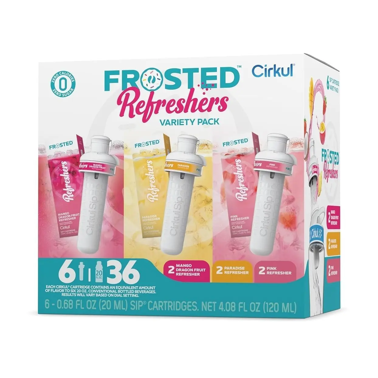 Cirkul Frosted Refreshers Caffeine Flavor Water Variety Pack, Makes 36 Drinks, No Sugar, Zero Calorie Drink Mix, (2 Pink, 2 Mango Dragon Fruit, 2 Paradise)