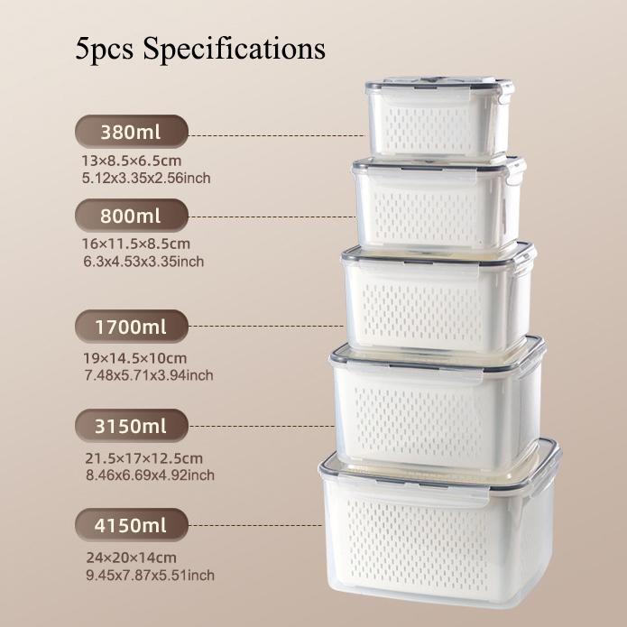 5pcs/3pcs Fridge Storage Organizers - Leakproof Food Storage Containers with Removable Colander - Dishwasher & Microwave Safe Containers,Keep Fruits, Vegetables, Berry, Meat Fresh Longer