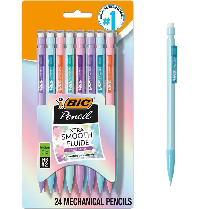 BIC Xtra Smooth Pastel Mechanical Pencil – 0.7mm Medium Point, #2 Lead | 24 Pack