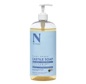 Dr. Natural Castile Liquid Soap, Peppermint, 32 oz - Plant-Based - Made with Organic Shea Butter - Rich in Coconut and Olive Oils - Sulfate and Paraben-Free, Cruelty-Free - Multi-Purpose Soap