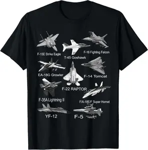 100% cotton Unisex American Fighters Jets F22 Raptor F14 Tomcat Plane Spotting T-Shirt