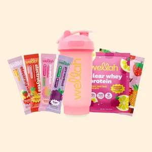 Wellah Core Sample Pack | Clear Whey Protein + Pre-workout & Creatine + Electrolytes + Pink Shaker Bottle | Fitness Supplement