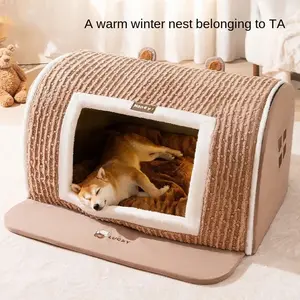 cozy warm Winter New Dog Three-dimensional Bear Curved Room Medium and Small Warm Thickened Windproof Cat Litter Large Dog Pet Supplies Dog House Dog Bed Cat Bed Bed Built Kennel Enclosure