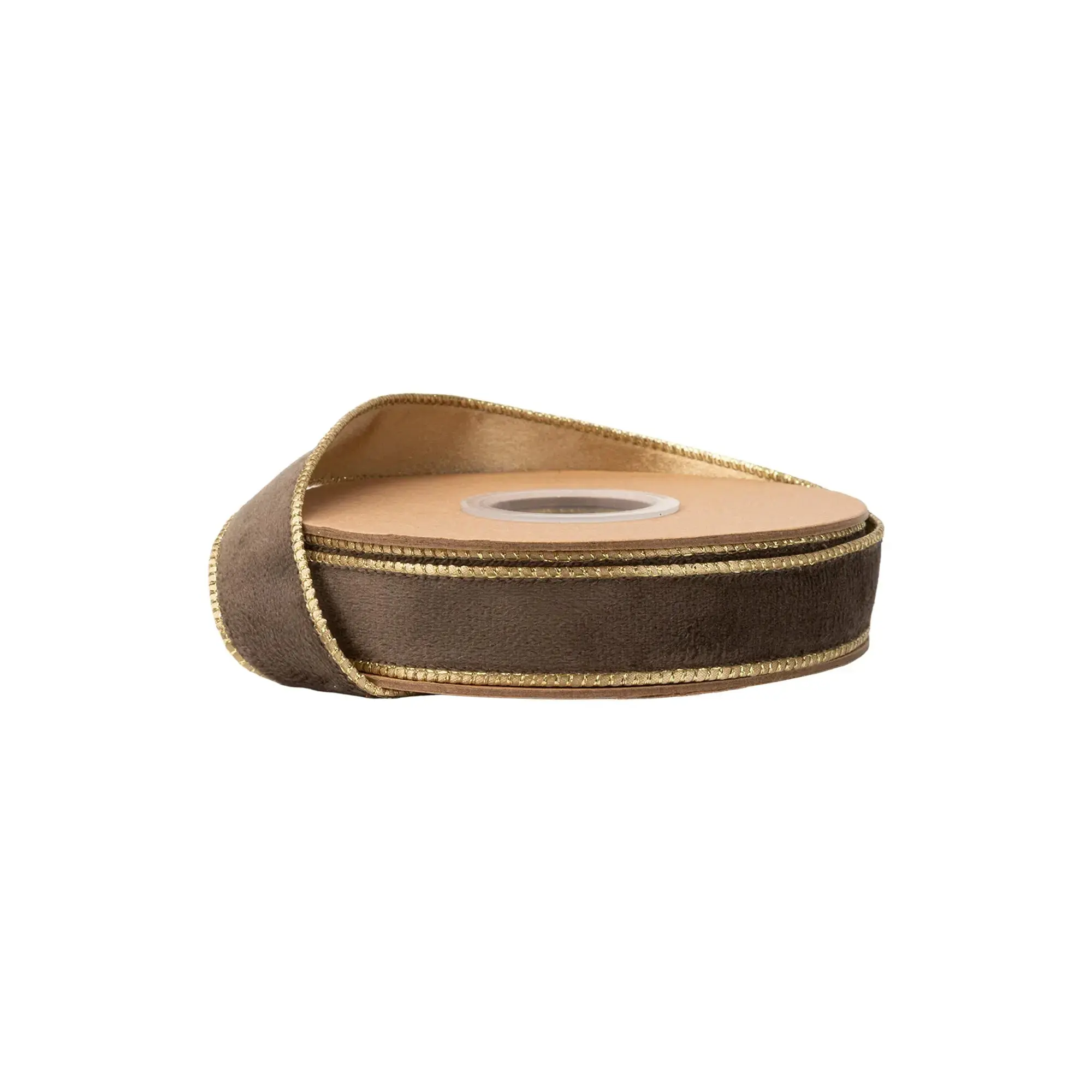 1" Reversible Classic Velvet Wired Ribbon | Brown w/ Gold Shimmer Satin Backing | 10 Yard Roll