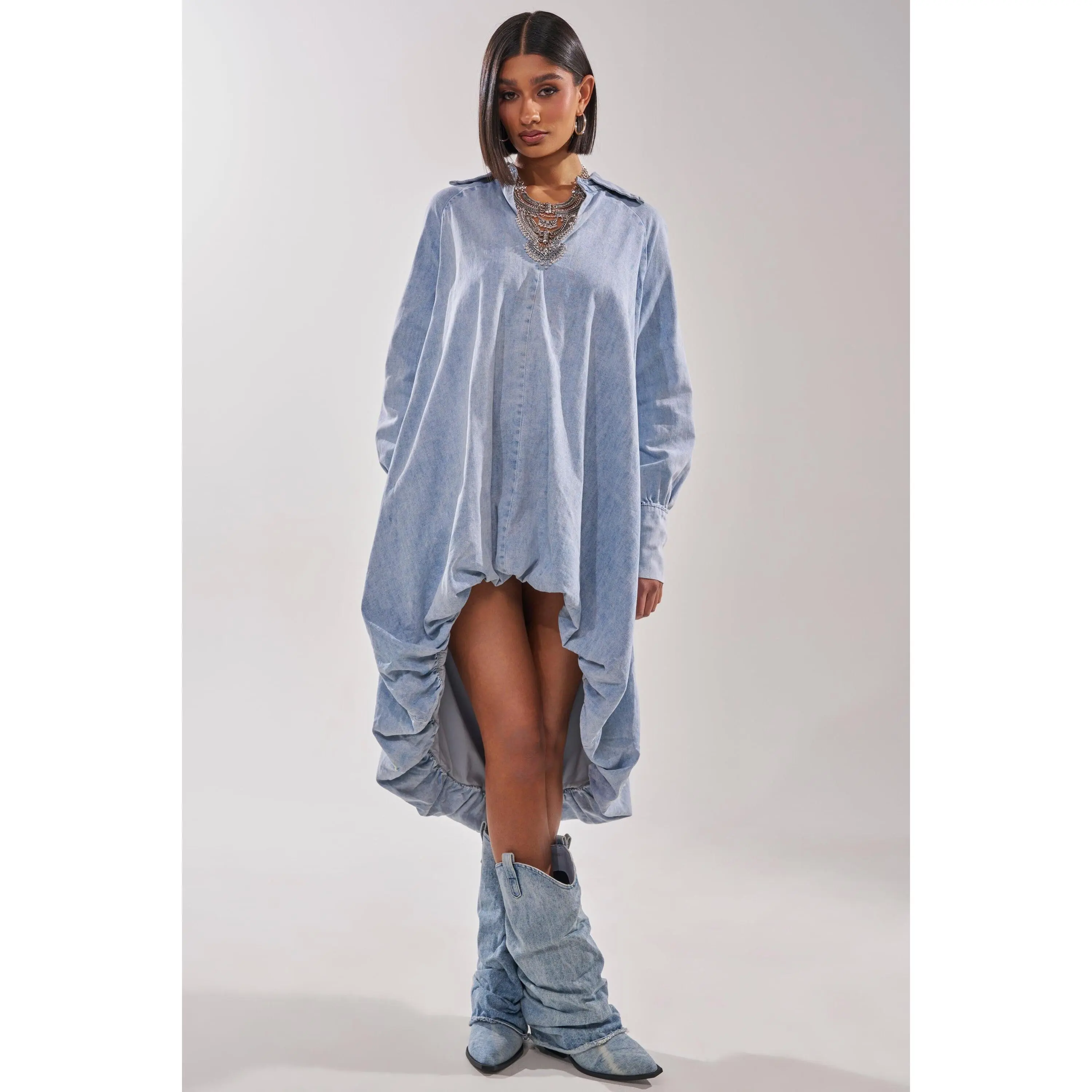 AMELIA DENIM HIGH-LOW DRESS