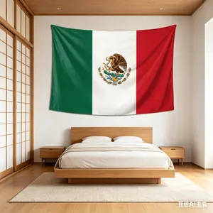 Mexican Flag Tapestry - Culturally-Inspired & Contemporary Ethnic Tapestry, Golden Eagle Eating Snake on Cactus Coat of Arms Soft Flannel Polyester Blanket, Wall Art for Bedroom & Living Room Home Decor, Symbol of Hope and Optimism, Culturally-Inspired Ta