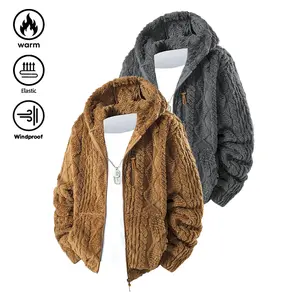 2pcs - Men's Warm Faux Shearling Hooded Jacket, featuring soft and comfortable faux shearling fabric with a zipper for easy on and off, perfect for autumn and winter outings.  outfits  men thanksgiving Zippered Fleece Hoodie korean  fashion