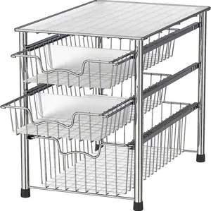 NEW Stackable 3 Tier Sliding Basket Organizer Drawer, Chrome
