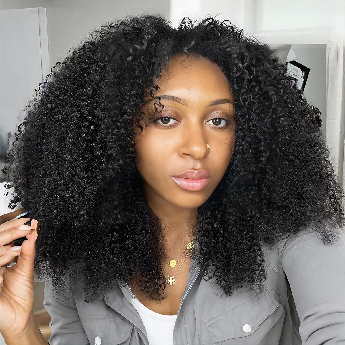 【New Arrival】Afro Kinky Curly Half Wig Flip Over Wear Go Glueless Wig Salon Quality 200 Density 100% Human Hair Drawstring Wig for Beginners #TikTokShopBackToSchool Hair Clip Set