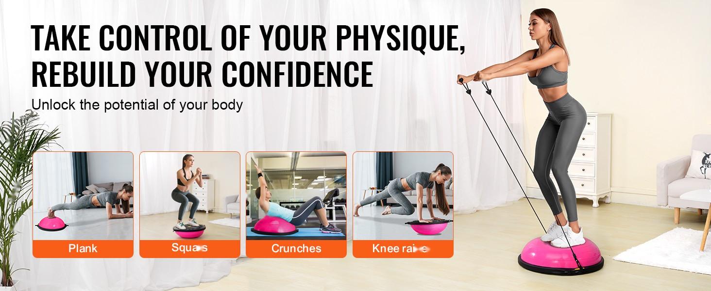 Half Exercise Ball Trainer, 26-Inch Balance Ball, 1500 Lbs Capacity Stability Ball, Yoga Ball With Resistance Bands And Foot Pump, Full Body Home Gym Workout Equipment, Anti-Slip Non-Toxic PVC, Pink Half Exercise Ball Trainer, 26-Inch Balance Ball, 1500 Lbs Capacity Stability Ball, Yoga Ball With Resistance Bands And Foot Pump, Full Body Home Gym Workout Equipment, Anti-Slip Non-Toxic PVC, Pink