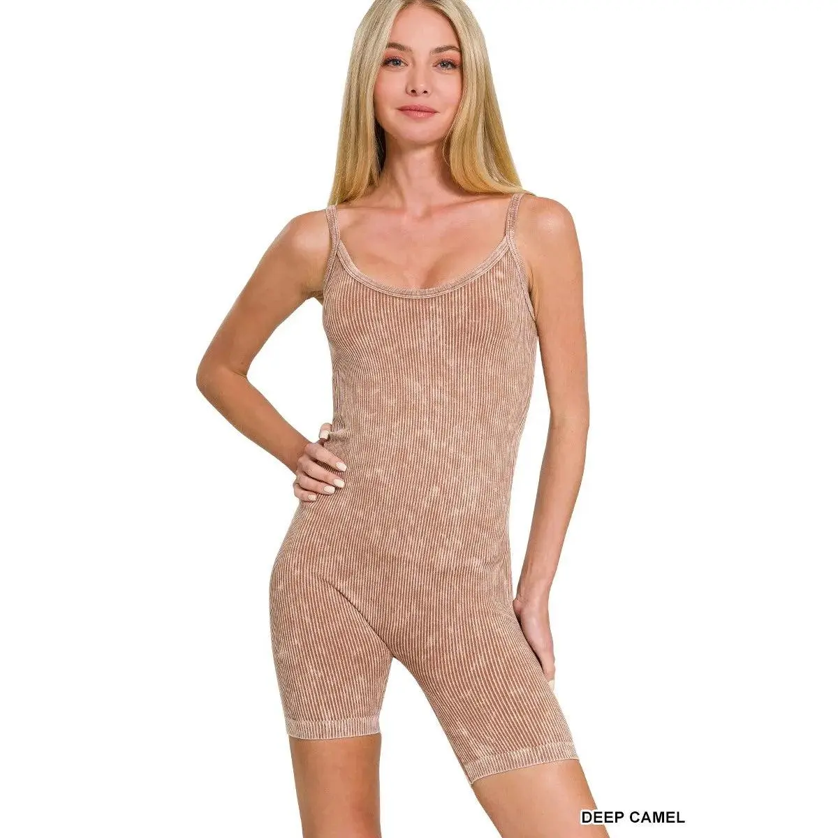 Zenana Stone Washed Ribbed Seamless Romper