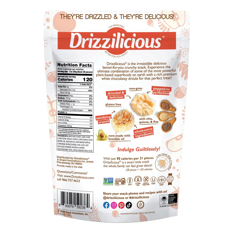 NEW! 6 Pack Drizzilicious Apple Pie Mini Rice Cakes  - 4oz Bags