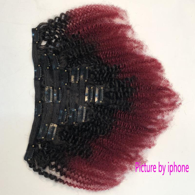 "12-20 Inch Remy Human Hair Clip In Extensions, Silky Straight Ombre Color Afro Kinky Texture, 8 Pcs/Set, Soft & Natural Hair Extensions for Women 120g/Pack "	