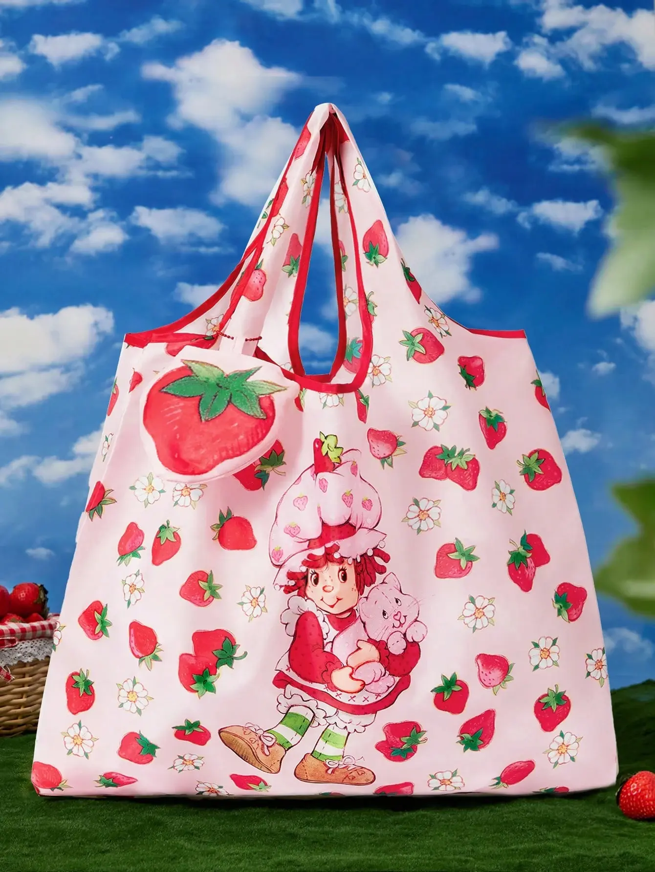Strawberry Shortcake Strawberry Print RPET Eco-Friendly Shopping Bag, A Trendy Design and Sustainable Choice for Fans, Foldable & Compact, Ecofriendlyshoppingbag, Gift-Worthy, Recycled, Reusability