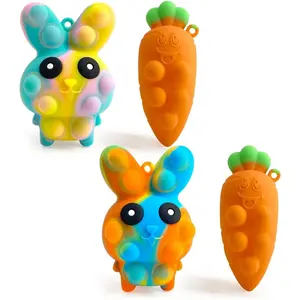 4PCS Easter Pop Stress Balls Fidget Toys, 3D Bunny + Carrot Push Bubble Sensory Balls Fidget Toy, Soft Silicone Squeeze Toys for Kids Adults Stress Relief Party Favors