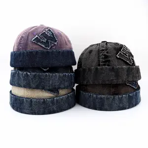 Unisex Corduroy Solid Color Brimless Caps for Men Women Streetwear Hip Hop Hats Retro Beanie Docker Caps Adjustable Dome Hats