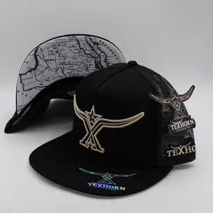 TEXHORN HANDCRAFTED CAP STYLE MATAMOROS, BLACK WITH TAN 3D EMBROIDERY