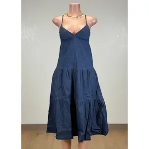 BIANCA BLUE DENIM SPAGHETTI STRAPS MIDI DRESS