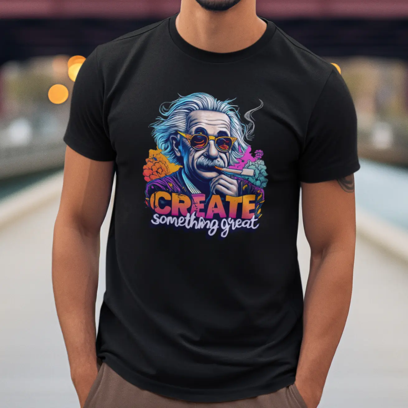Create Something Great T-Shirt – Urban Streetwear with Albert Einstein Print (Men's & Women's) | BETAStreetWear