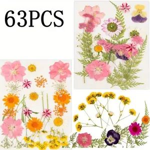 63pcs Plastic Simulation DIY Flower Decoration Embossed Leaf Daisy DIY Candle Resin Jewelry Nail Pendant Crafts Art Flower Decoration