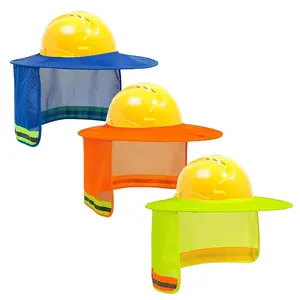 3 Pack  Sun Shade  attachment for Full Brim Hard Hat with Mesh Neck Sun Shield with Reflective Strips,High Visibility Yellow (hard hat not included)