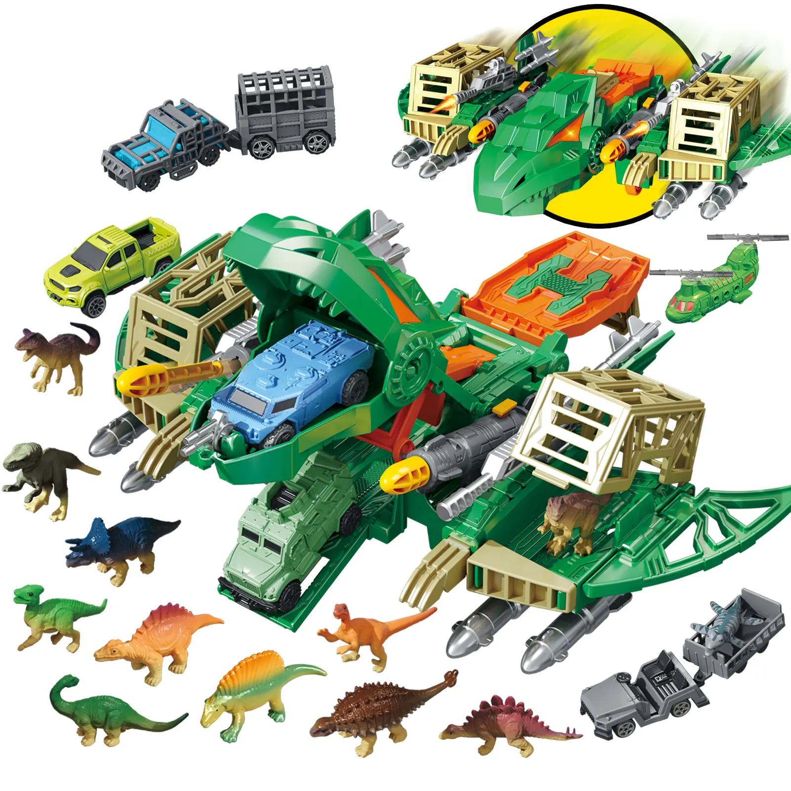 Jumbo Dinosaur Toys for Kids 3-5, 12 Mini Dinosaurs & 6 Truck Carrier Cars, Birthday Gifts Toys for 3 4 5+ Year Old Boy, Create a Dino World, Educational Figures, Dinosaur Play Set