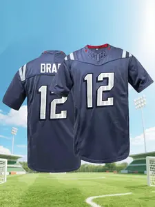 Patriots # 12 American Football Jersey, Loose Breathable Comfort, Embroidered Letters, Casual Short Sleeve Sportswear, Unisex