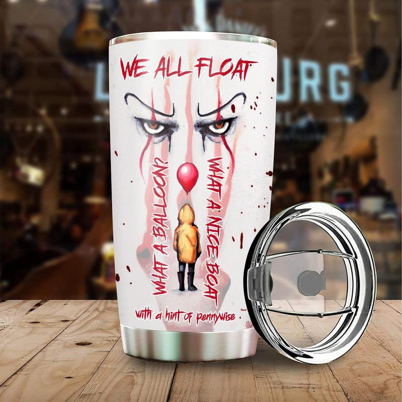 IT Pennywise Horror Collection - 20oz Stainless Steel Tumbler - We All Float Drinkware - Double Wall Vacuum Insulated with Lid - Perfect Horror Fan