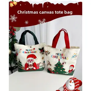 Christmas Limited Cartoon Canvas Bag Gift Bag | Santa Snowman Tote Bag, Holiday Gift Daily Shopping Bag