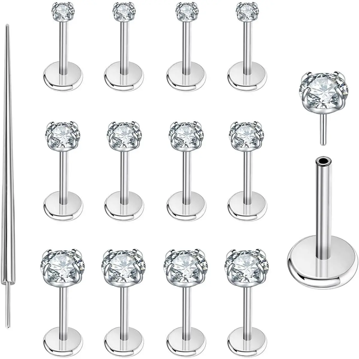 13Pcs 20G/18G/16G Flat Back Earrings Stud 316L Surgical Stainless Steel Threadless Push in Nose Stud Tragus Helix Lip Medusa Piercing Jewelry