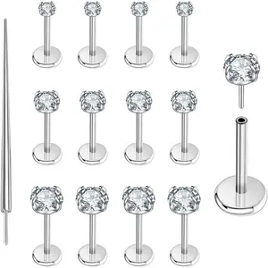 13Pcs 20G/18G/16G Flat Back Earrings Stud 316L Surgical Stainless Steel Threadless Push in Nose Stud Tragus Helix Lip Medusa Piercing Jewelry