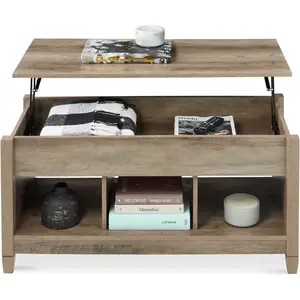 Lift Top Coffee Table Hidden Storage Coffee Table, Wooden Dining Coffee Table, Accent Table Furniture for Living Room, Display Shelves -Hot selling panel furniture lifting coffee table —Gray Oak