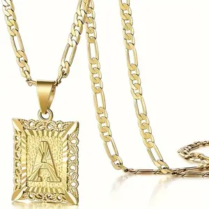 Plated Letter Pendant Necklace - Unisex Design, Square Figaro Chain with Exquisite Decoration, Suitable for Daily Wear or Gift Giving, Polished Surface | Golden Letter Necklace