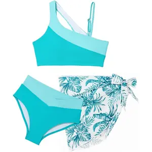 Teen Girls Swimsuit Three Piece Cutout Bathing Suits Bikini Set Size 6-15 Years