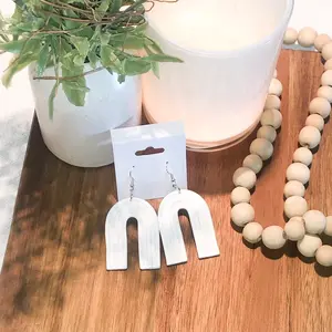 White Rainbow Dangle Earrings | Polymer Clay | Handmade