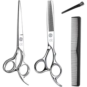 Hair Cutting Scissors Shears kit,Professional Edge Sharp Hair Scissors set,Barber Hairdressing Texturizing Thinning shears,Haircuting Styling Scissor kit Japanese 6.5 Inch (Silver) home outdoor Aesthetic Stainless Steel Haircare Salon Clear Handle Storage