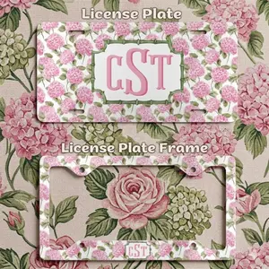 Monogram Pink Hydrangea License Plate and Frame, Personalized Floral Car Decor, Custom Car Accessories for Women, Birthday Gift